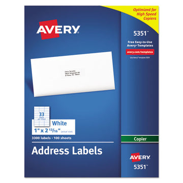 Avery® Copier Mailing Labels, Copiers, 1 X 2.81, White, 33-sheet, 100 Sheets-box freeshipping - TVN Wholesale